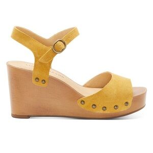 Lucky Brand Mustard Suede Wedge Sandals